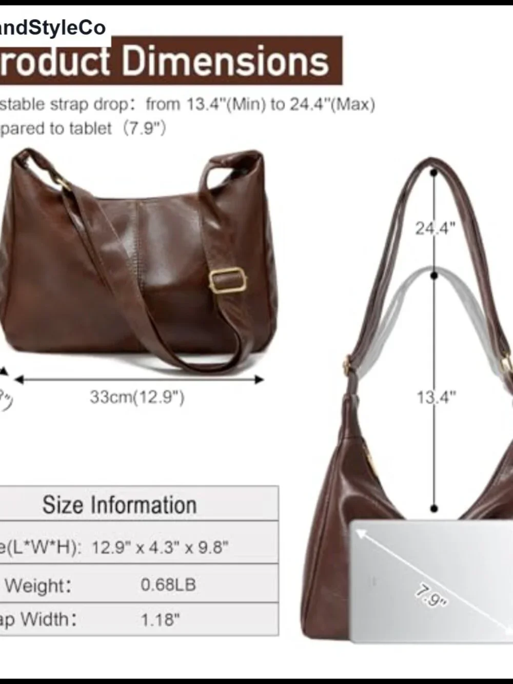 Vegan Leather Slouchy Hobo Shoulder Crossbody Tote Purse Travel Bag